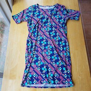 NWT LuLaRoe Julia 3XL Blue and Pink Abstract Pattern Dress